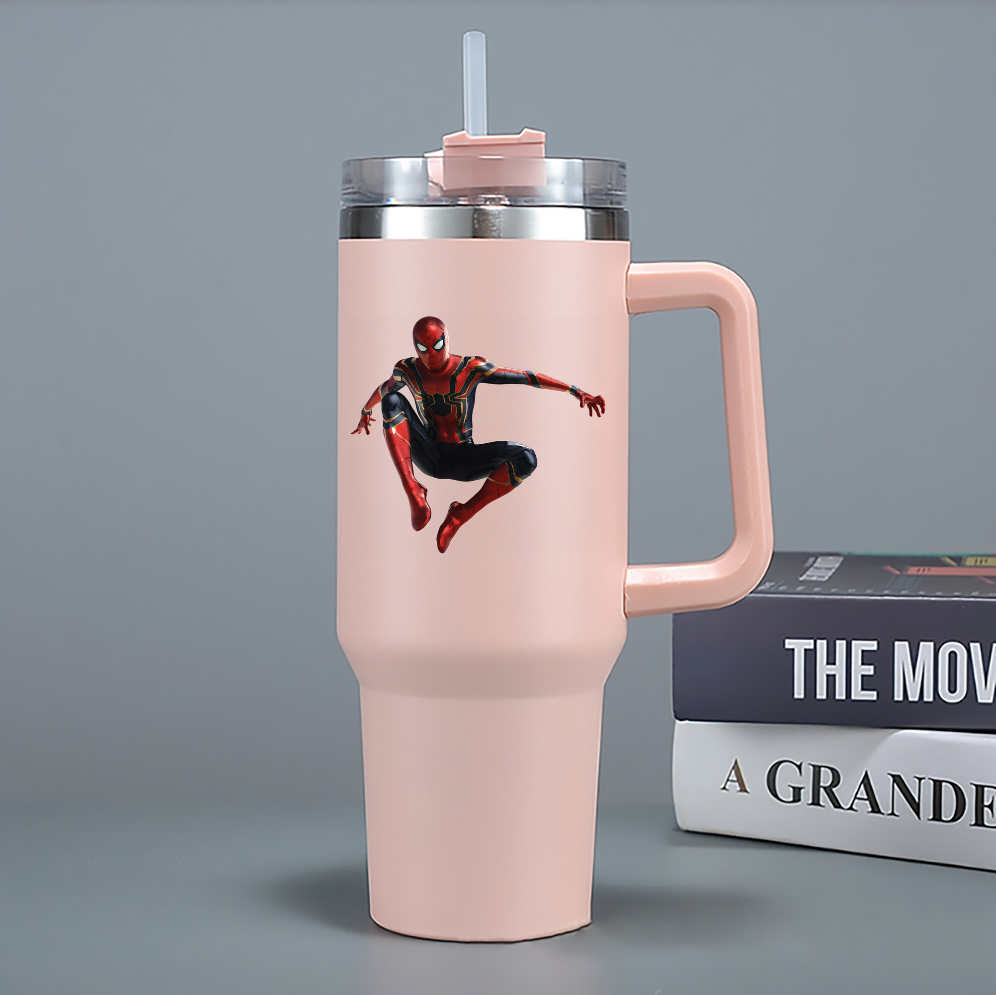 （画像用） Spider Man スパイダーマン 1200mL車用タンブラー - クリスタルステッカー（プラスチックストロー付き）
